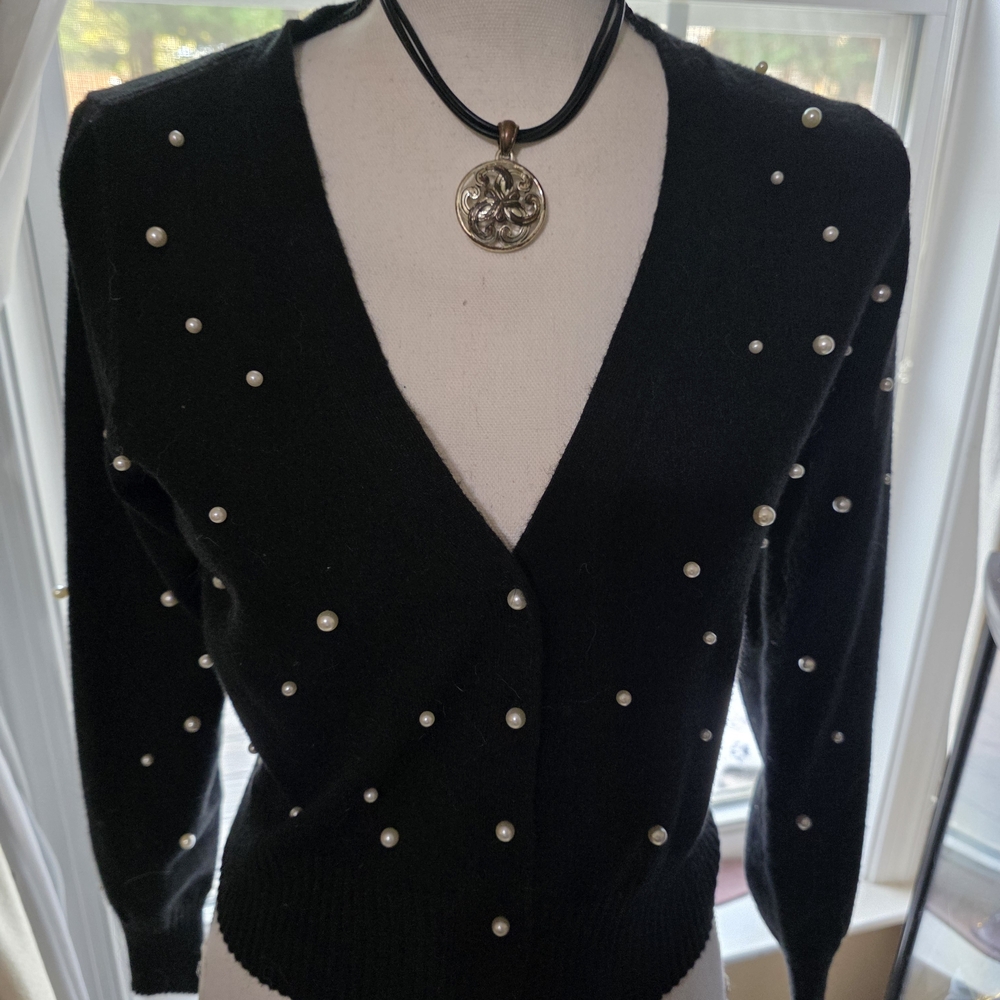 INC Elegant Black Pearl-Embellished Women's Sweater